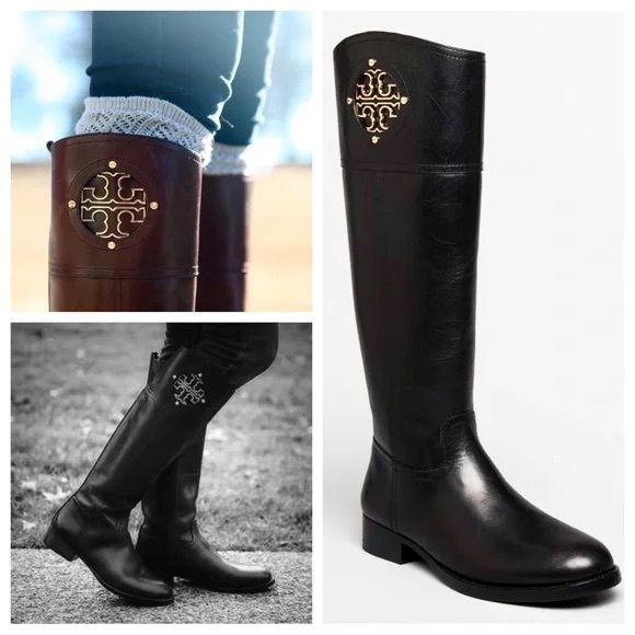 Tory Burch Black Calf Leather Knee High Kiernan Riding Boots 7 - Picture 3 of 10